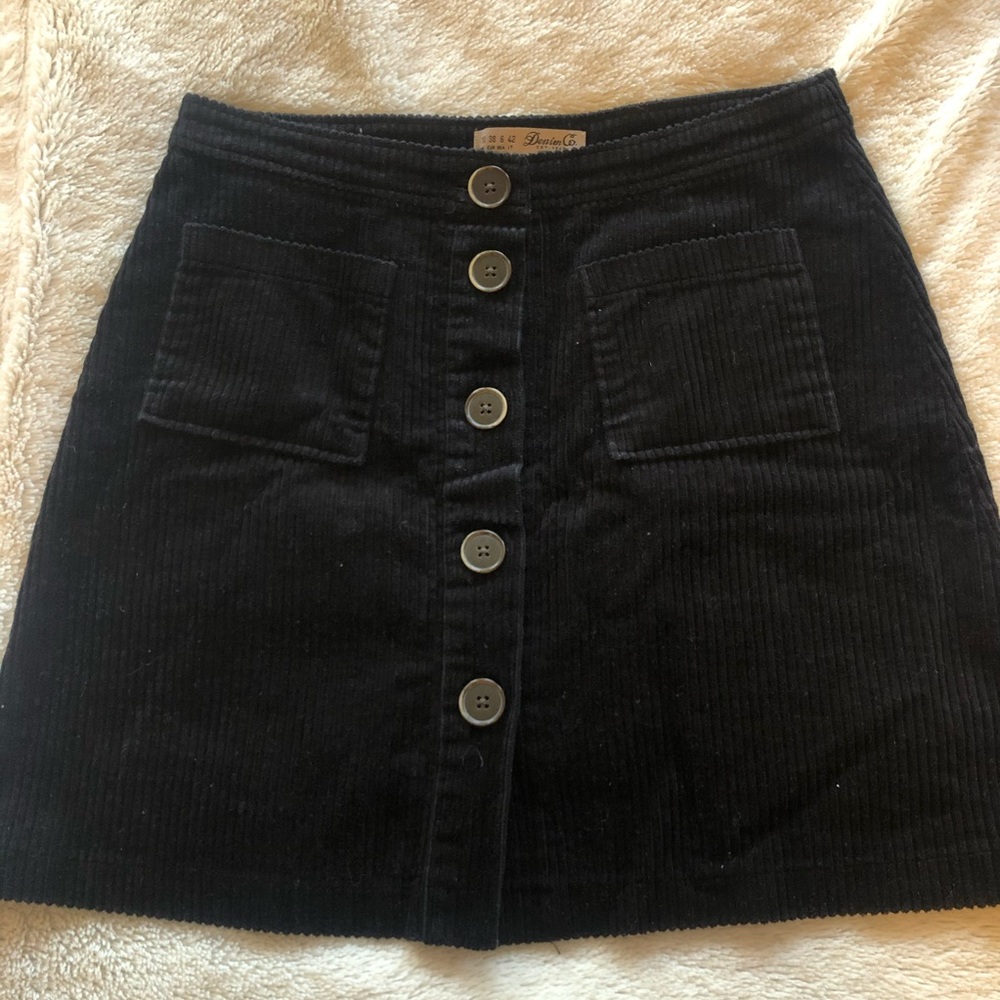 Black Corduroy Button-Up Skirt